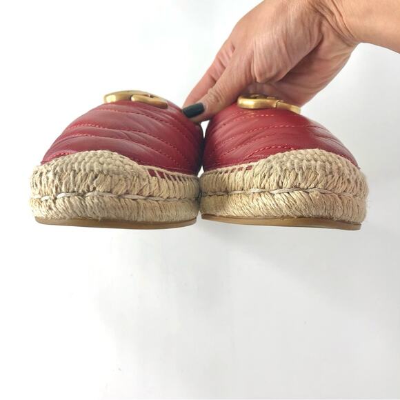 Gucci Marmont GG Hibiscus Red Leather Slip On Mules Espadrille Flats 37 - Picture 8 of 11